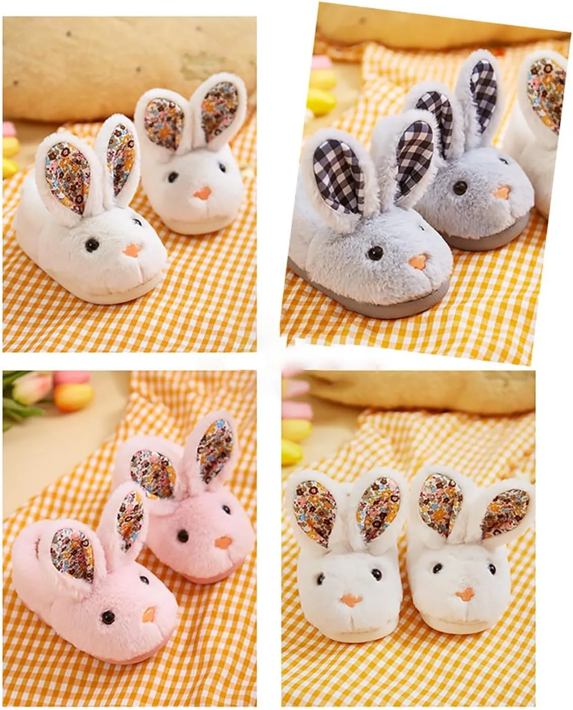 1-11.5 Years Girls Slippers Bunny Shape Flat Bottom Soft Warm Solid Lightweight Anti Slip Sock Slipper House Shoes