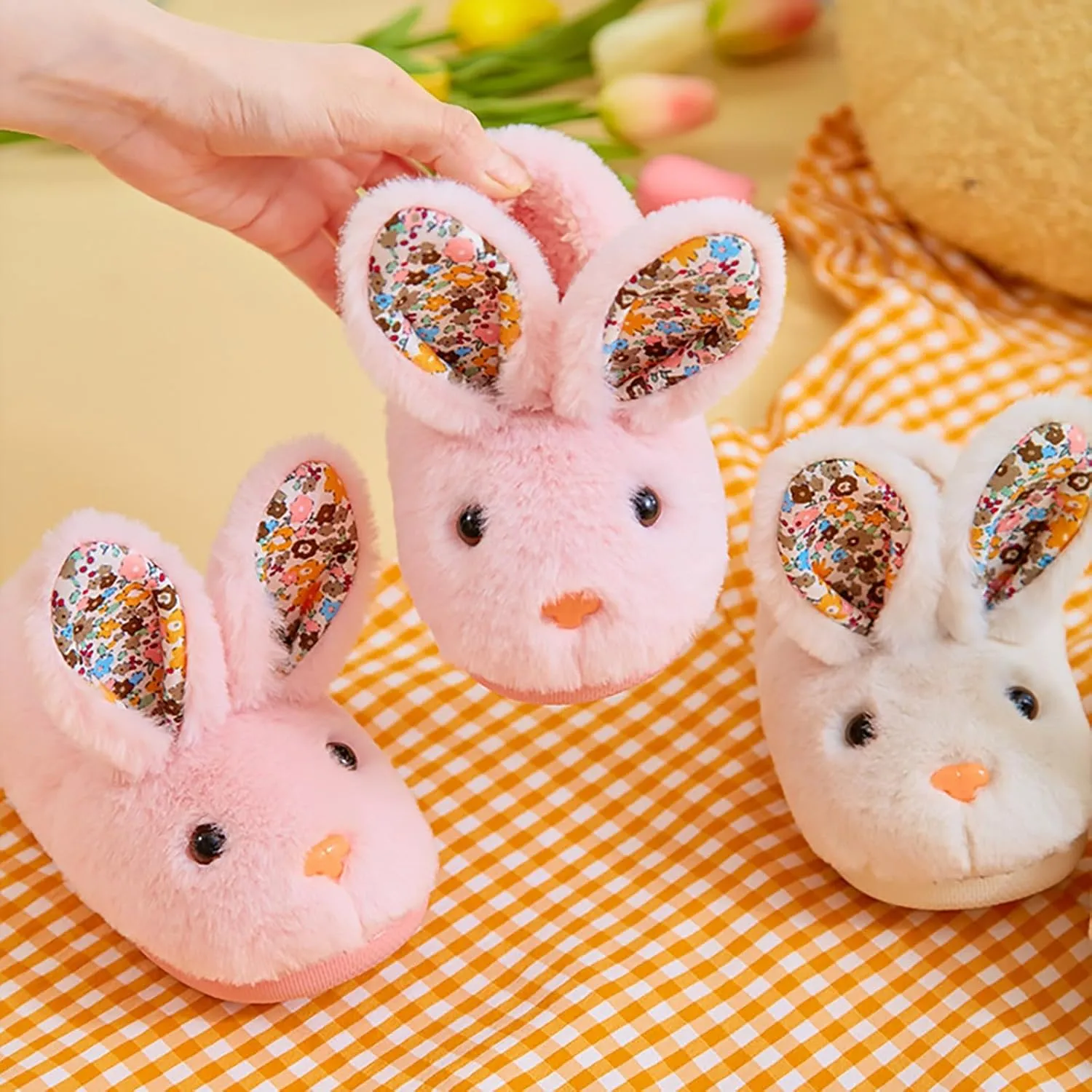 1-11.5 Years Girls Slippers Bunny Shape Flat Bottom Soft Warm Solid Lightweight Anti Slip Sock Slipper House Shoes