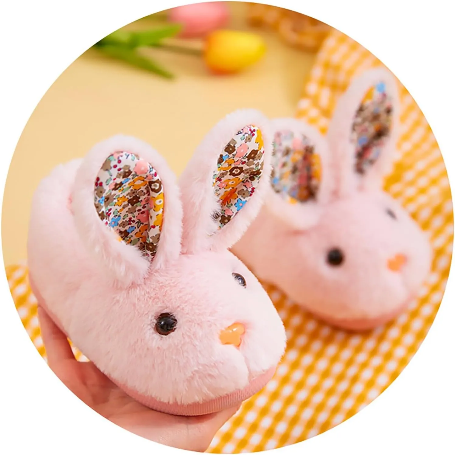 1-11.5 Years Girls Slippers Bunny Shape Flat Bottom Soft Warm Solid Lightweight Anti Slip Sock Slipper House Shoes