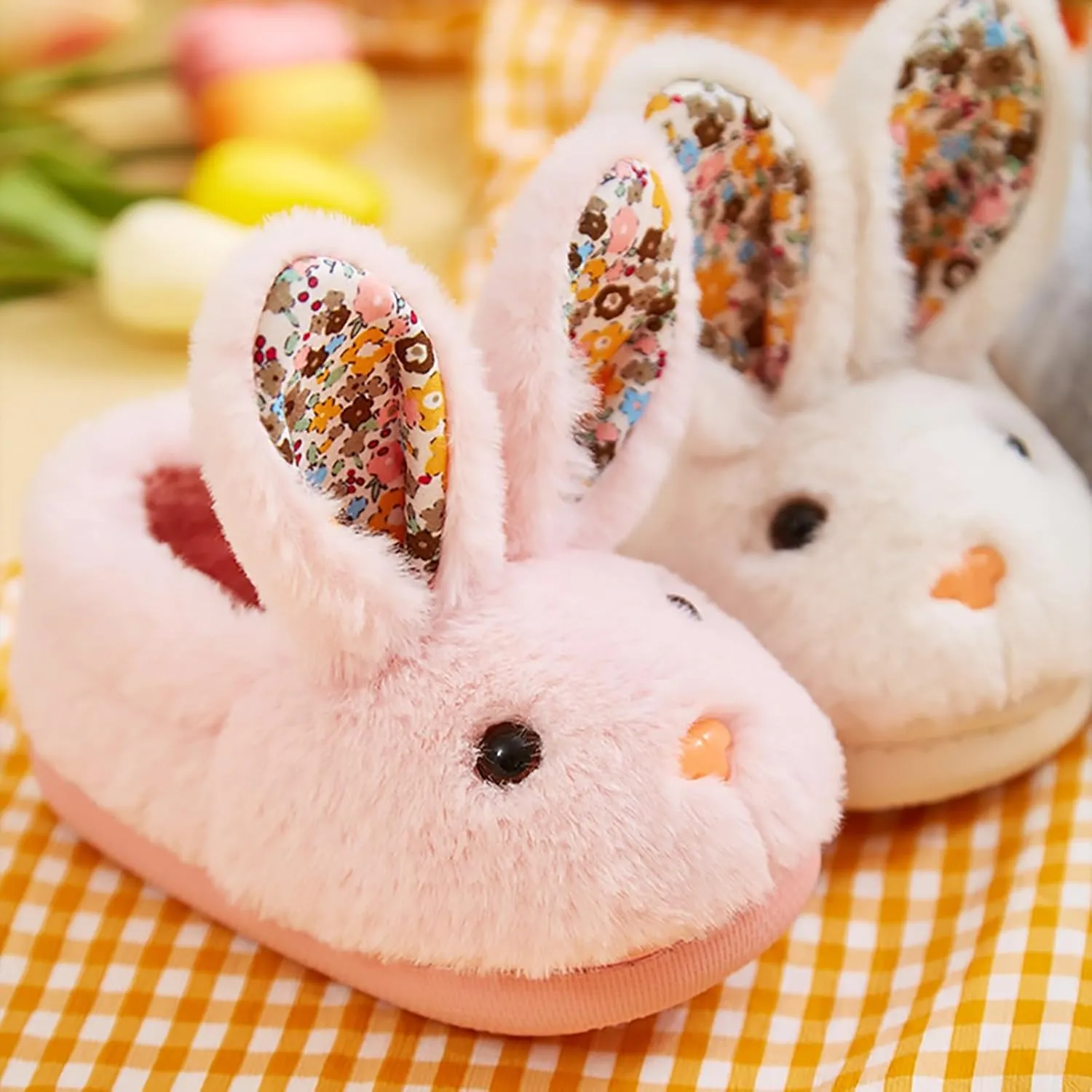1-11.5 Years Girls Slippers Bunny Shape Flat Bottom Soft Warm Solid Lightweight Anti Slip Sock Slipper House Shoes