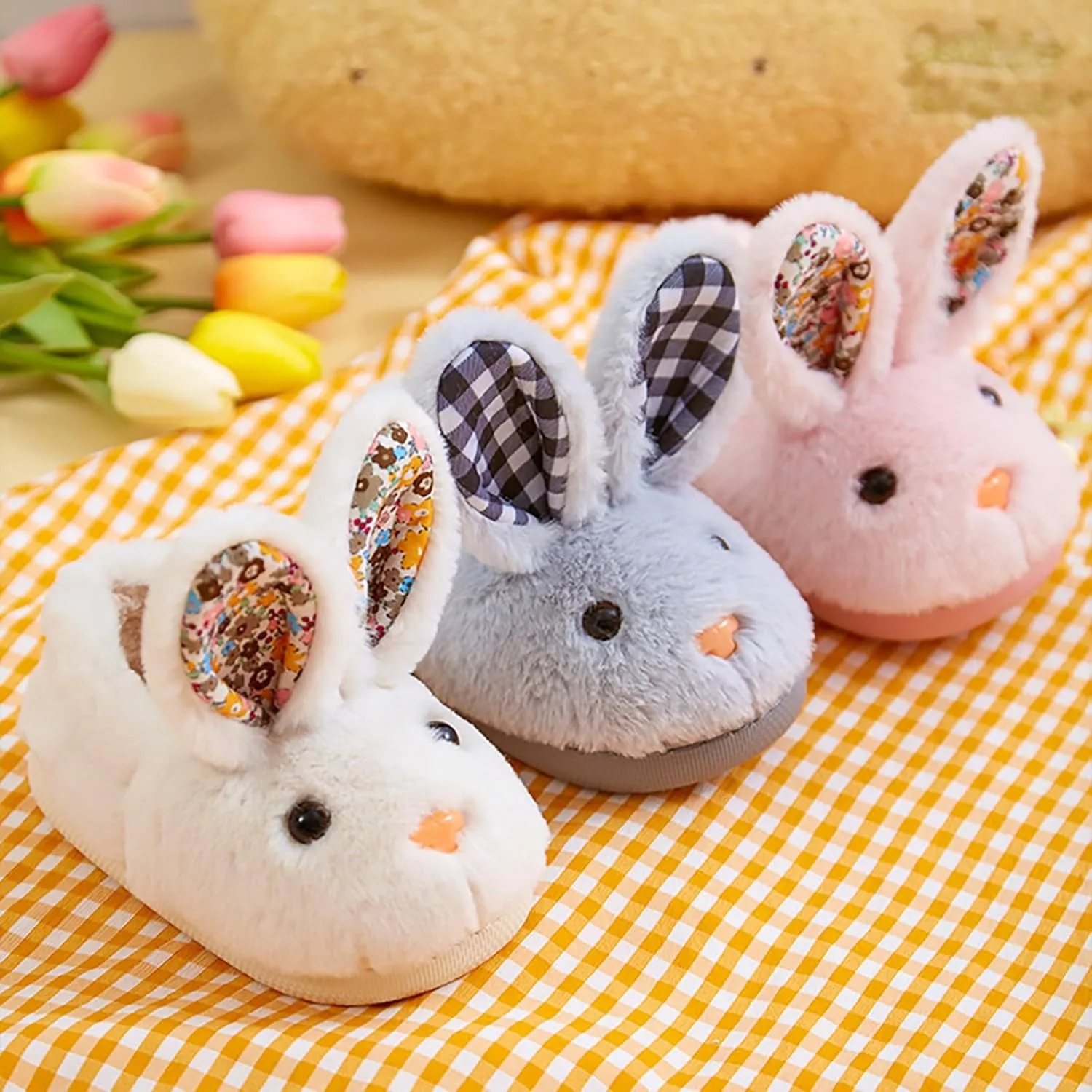 1-11.5 Years Girls Slippers Bunny Shape Flat Bottom Soft Warm Solid Lightweight Anti Slip Sock Slipper House Shoes