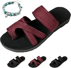 2024 Women's Hollow Mesh Slide Sandals, Summer Fashion Hollow Mesh Slide Sandals Casual Loop Toe Flat Orthopedic Shoes
