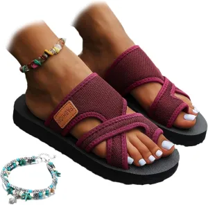 2024 Women's Hollow Mesh Slide Sandals, Summer Fashion Hollow Mesh Slide Sandals Casual Loop Toe Flat Orthopedic Shoes
