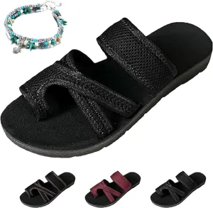 2024 Women's Hollow Mesh Slide Sandals, Summer Fashion Hollow Mesh Slide Sandals Casual Loop Toe Flat Orthopedic Shoes