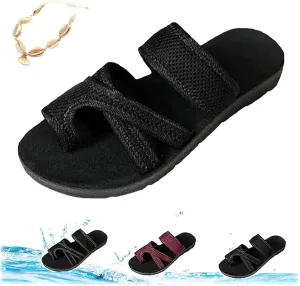 2024women's Hollow Mesh Slide Sandals, Hollow Mesh Slide Sandals With Loop Toe, Arch Support Soft Cushion Orthopedic Shoes