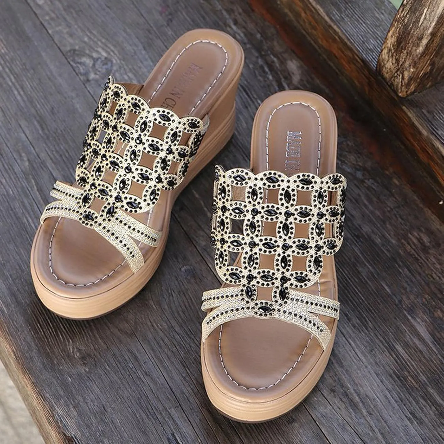 2025 Summer Dressy Wedge Sandals for Women Casual Comfortable Jewelry Platform Slides Sandals Thick Sole Mules Shoes