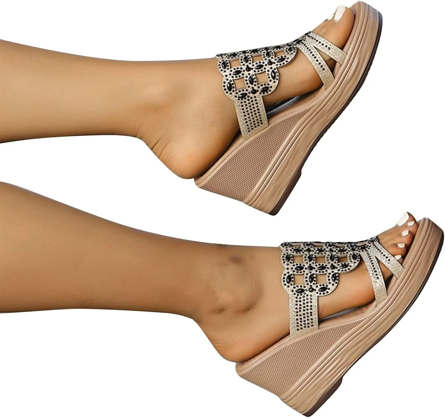 2025 Summer Dressy Wedge Sandals for Women Casual Comfortable Jewelry Platform Slides Sandals Thick Sole Mules Shoes