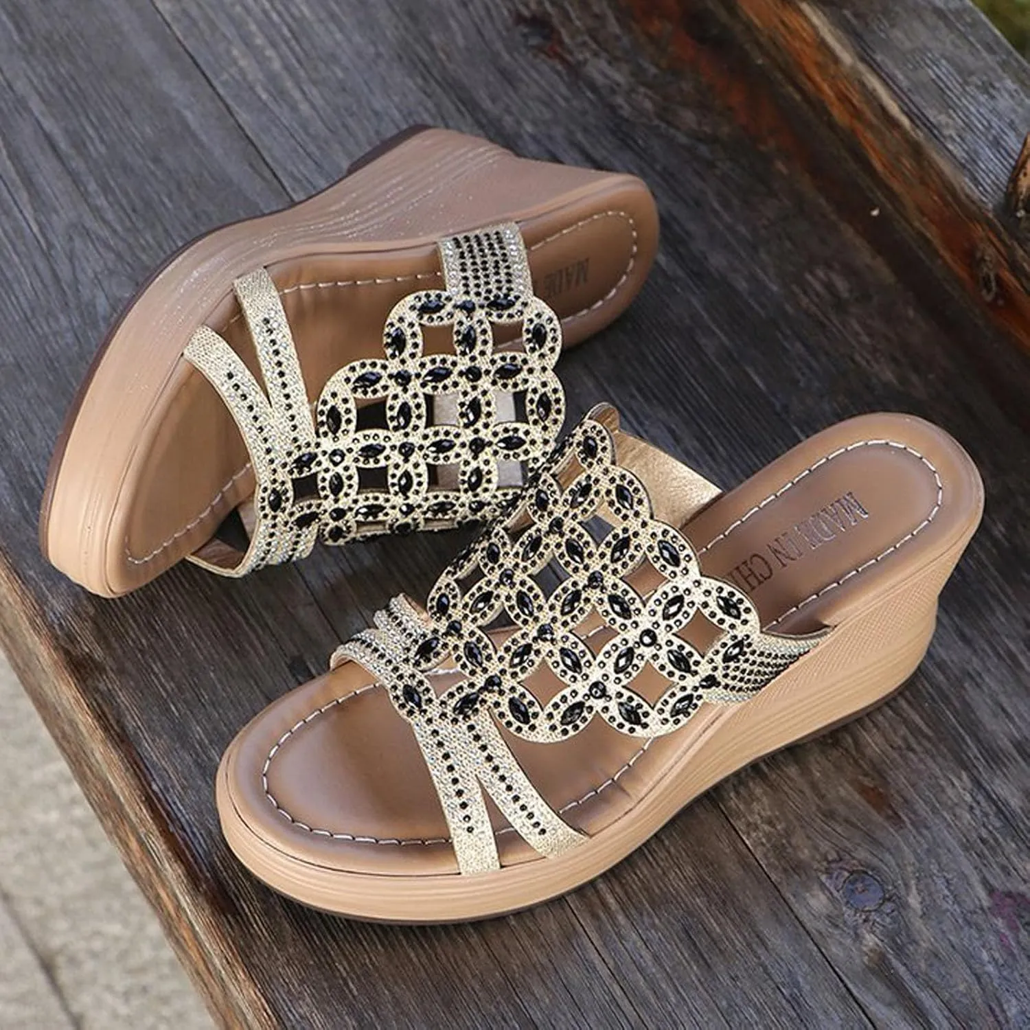2025 Summer Dressy Wedge Sandals for Women Casual Comfortable Jewelry Platform Slides Sandals Thick Sole Mules Shoes
