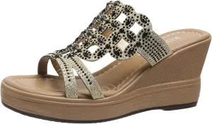 2025 Summer Dressy Wedge Sandals for Women Casual Comfortable Jewelry Platform Slides Sandals Thick Sole Mules Shoes