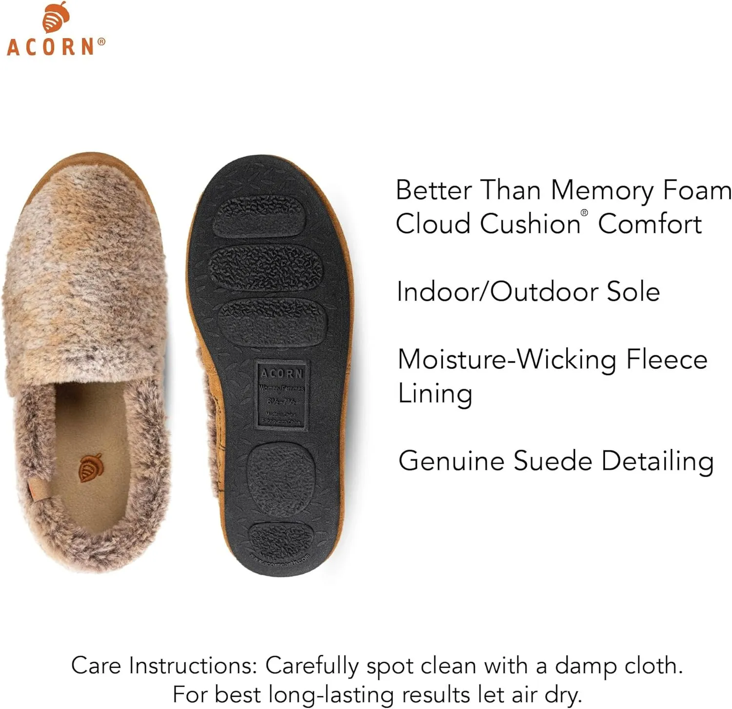Acorn Women??s Moc Slippers with Comfortable Cloud-Like Feel, Soft and Cozy Uppers and Non-Slip Sole