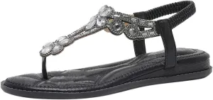 AMDBEL Flat Sandals for Women Dressy Comfortable, Women's Flat Sandals Beach Sandal T-Strap Rhinestone Beaded Flower Bohemia Sandals Comfortable Fashion Crystal Sandals Low Heeled Sandals Flat Shoes