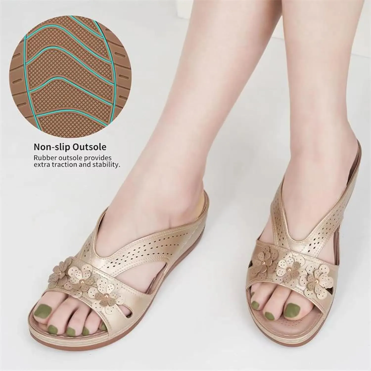 AMDBEL Orthopedic Sandals for Women,Sandals for Women Dressy Summer Wide Width Arch Support Slides Sandals Casual Beach Shoes