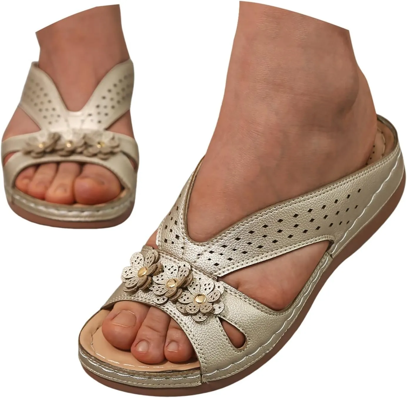 AMDBEL Orthopedic Sandals for Women,Sandals for Women Dressy Summer Wide Width Arch Support Slides Sandals Casual Beach Shoes
