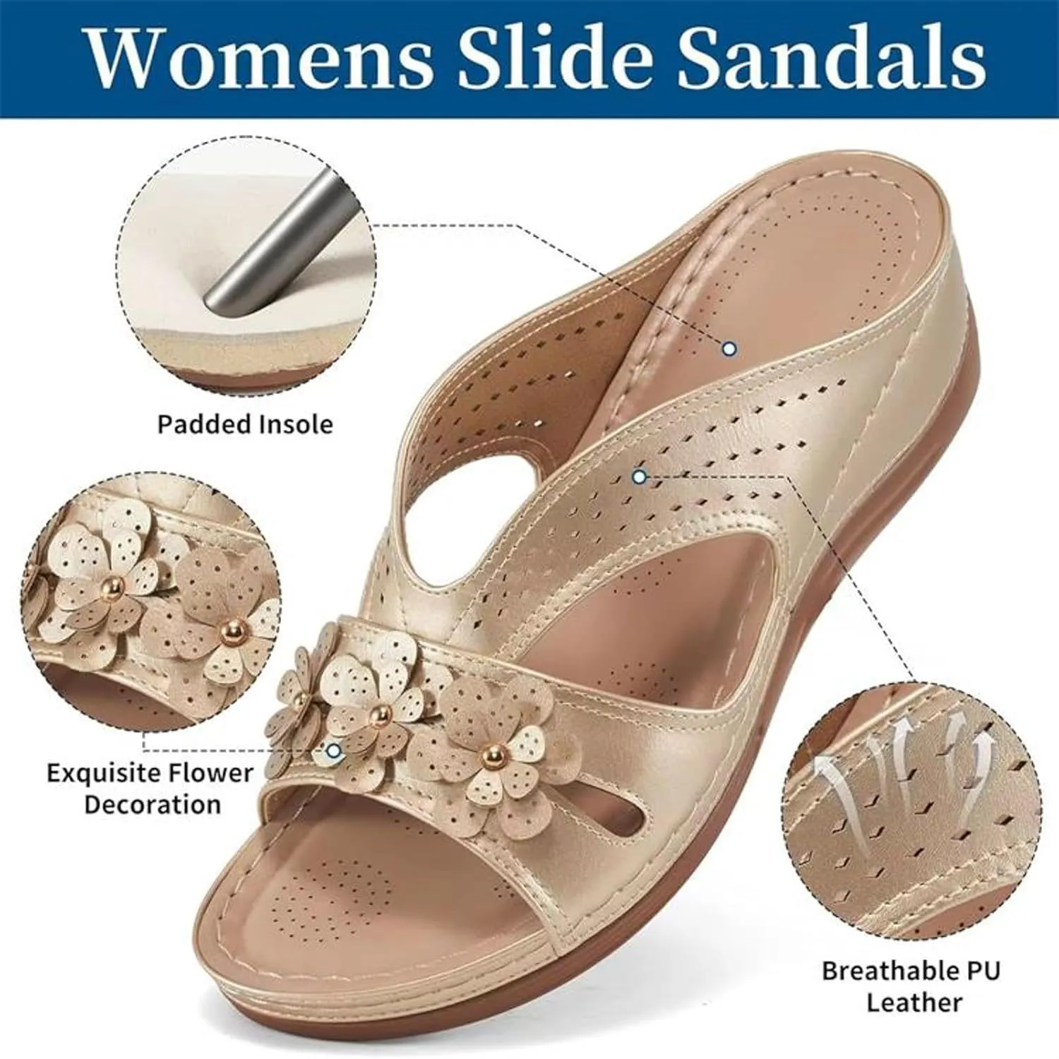 AMDBEL Orthopedic Sandals for Women,Sandals for Women Dressy Summer Wide Width Arch Support Slides Sandals Casual Beach Shoes