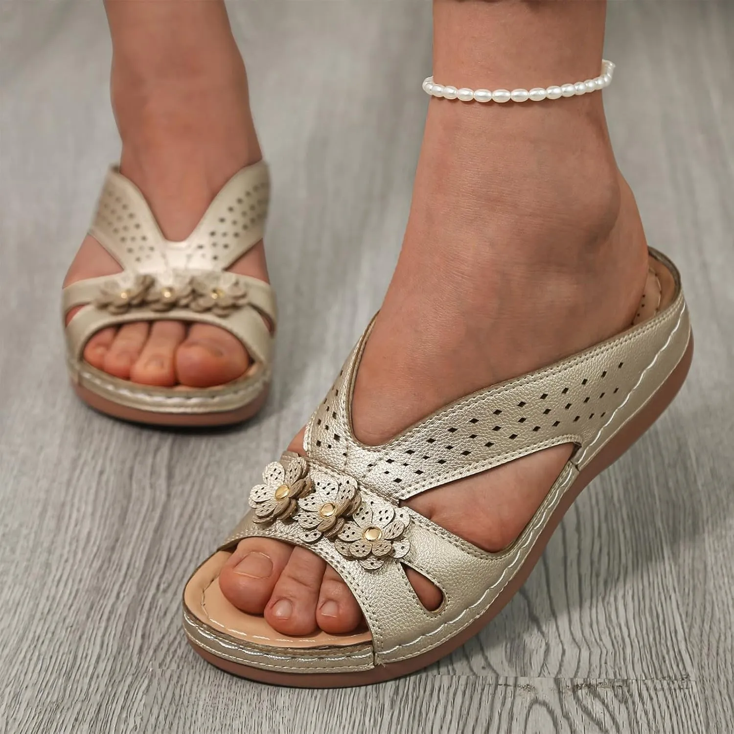 AMDBEL Orthopedic Sandals for Women,Sandals for Women Dressy Summer Wide Width Arch Support Slides Sandals Casual Beach Shoes