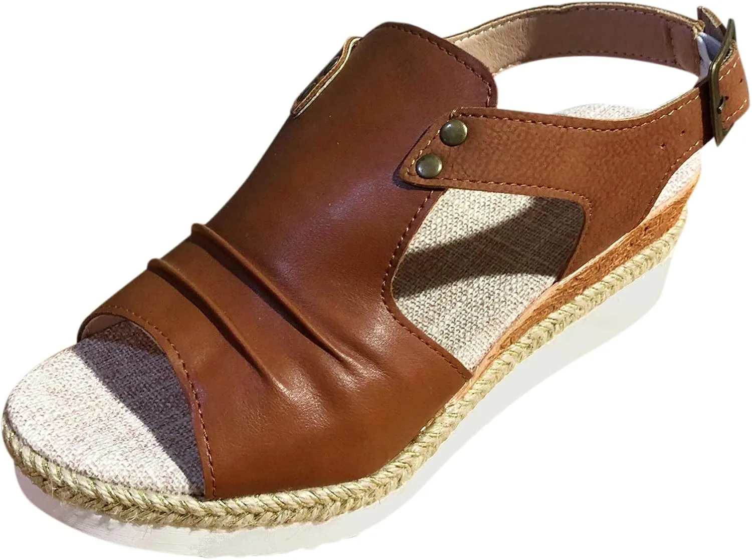 AMDBEL Summer Orthopedic Platform Wedge Sandals for Women 2024, Open Toe Ankle Strap Espadrilles, Casual Strappy Slip-on Beach Boho Flats