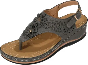 AMDBEL Womens Sandals Comfortable Dressy, Orthopedic Flip Flops Sandals for Women, Summer Sandals with Arch Support Casual Walking Wedges Platform Thong Sandals Anti-Slip Beach Boho Slippers Shoes