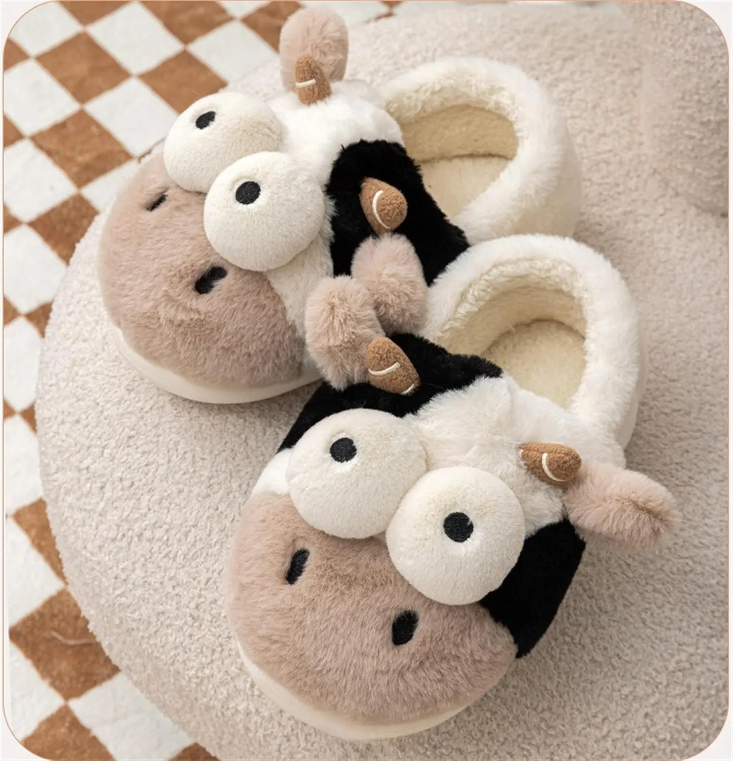 Animal Slippers for Women - Cute Cow Plush Winter House Cotton Indoor/Outdoor Slippers