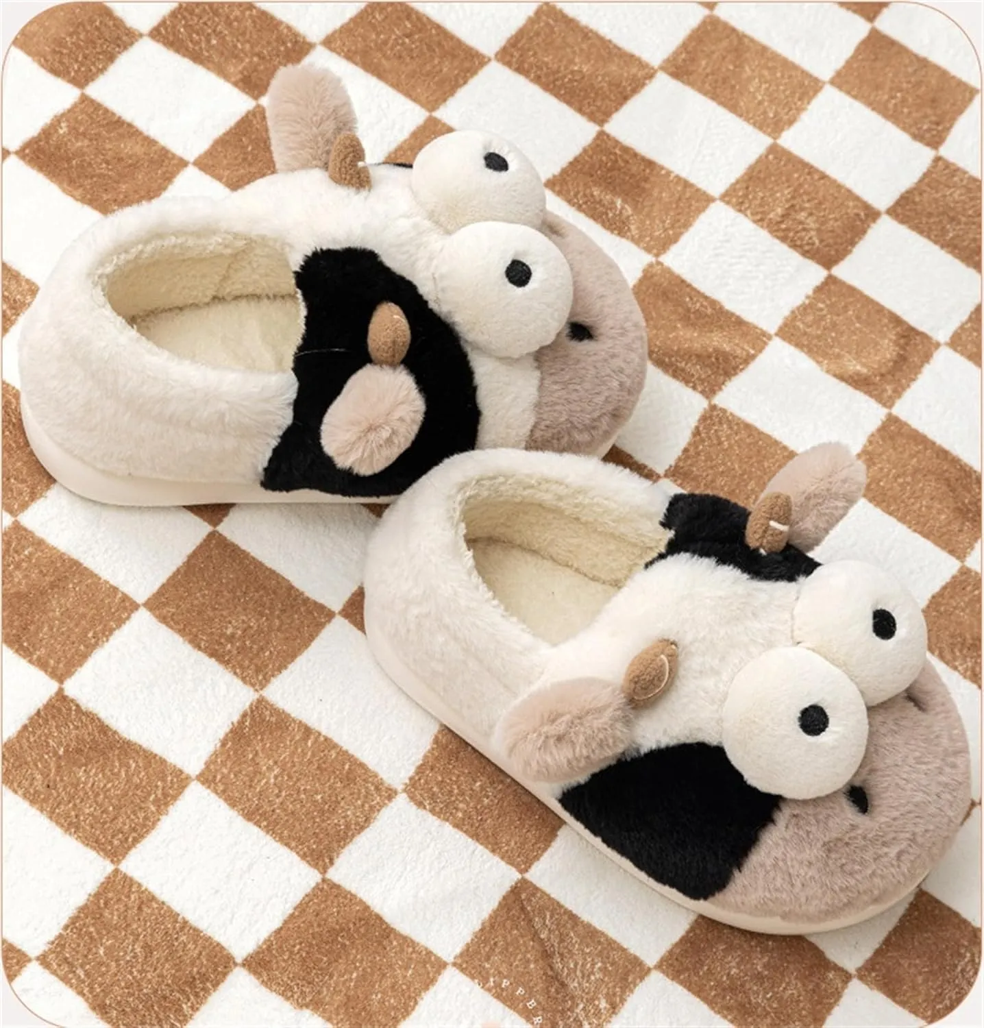 Animal Slippers for Women - Cute Cow Plush Winter House Cotton Indoor/Outdoor Slippers