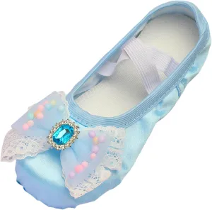 Ballet Shoes for Girls Cute Rhinestone Lace Bowknot Dance Slippers Toddler Kids Dancing Shoes with Elastic Straps