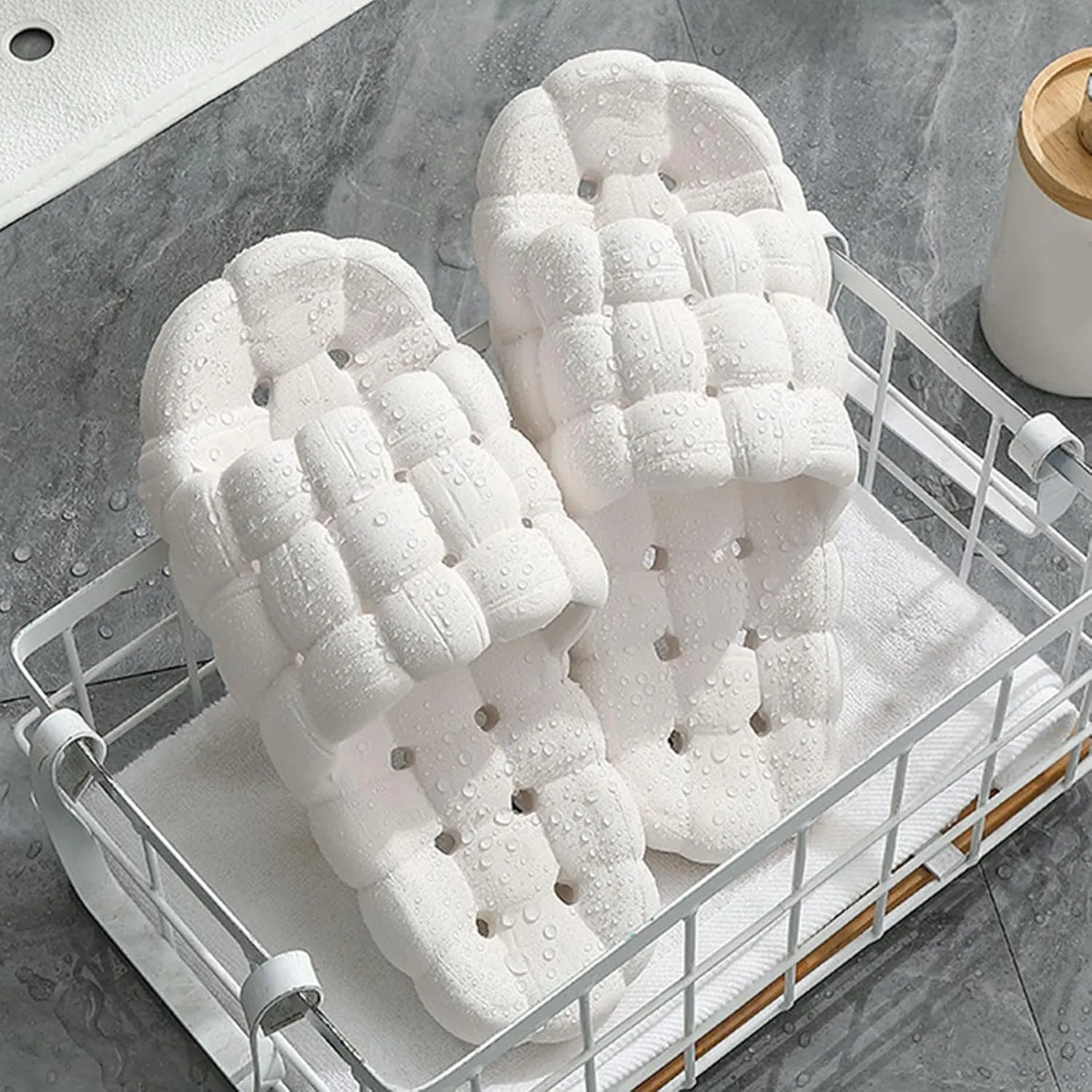 Bath Slippers Non Slip Indoor Home Bedroom Pool Slides Non Slip Summer Bathroom Indoor House Slippers with Drain Holes