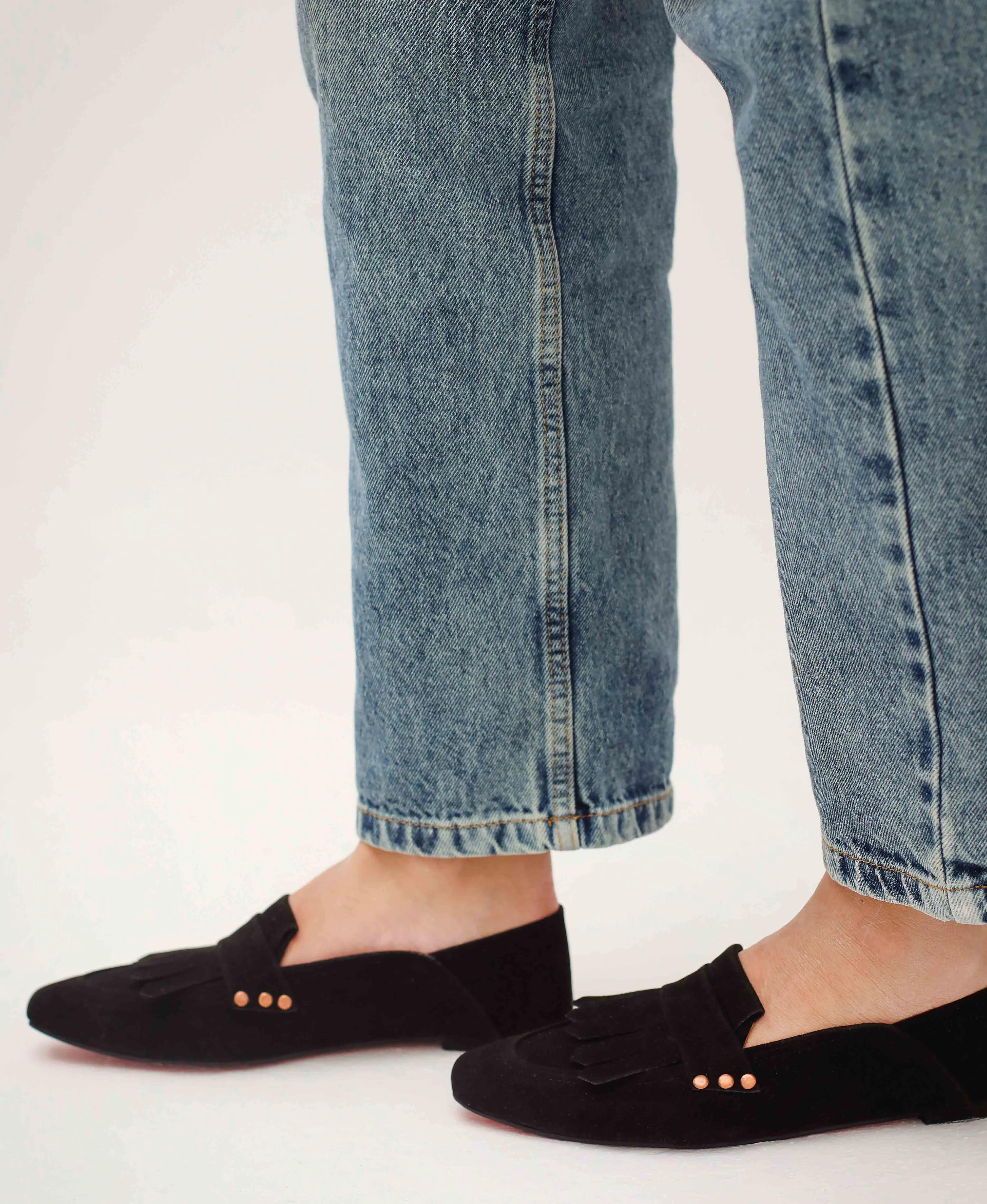 Black Fringed Square Toe Loafers