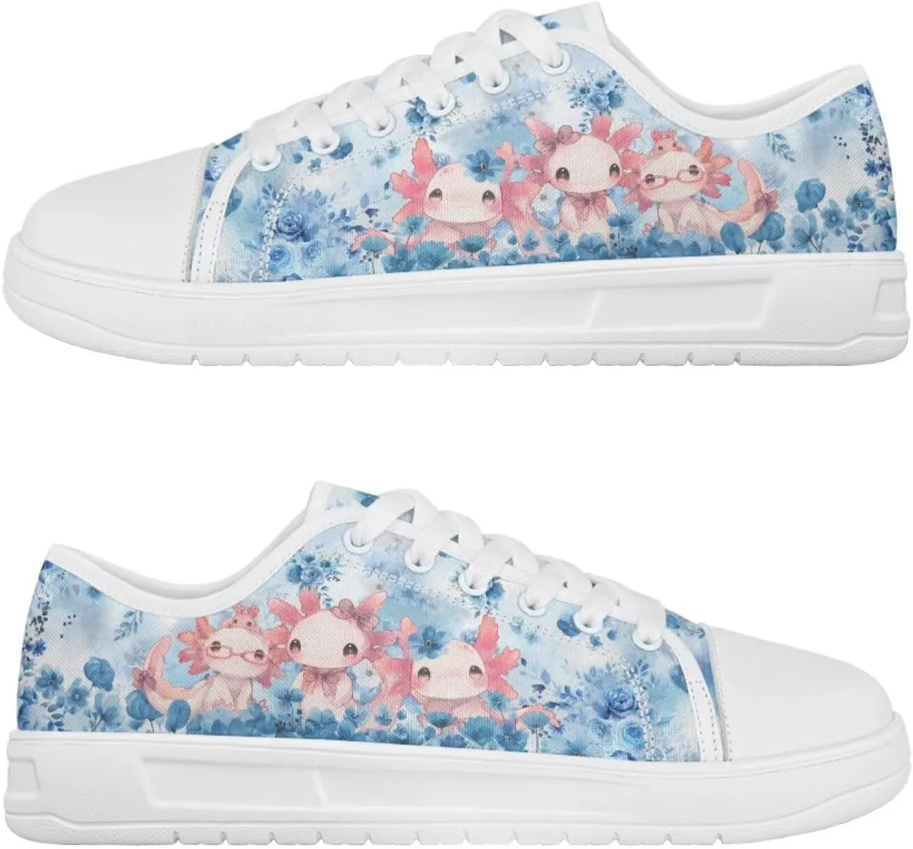 Blue Rose Women's Fashion Canvas Sneakers Tennis Shoes Low Top Walking Shoes with Thick White Sole US 5.5-13.5