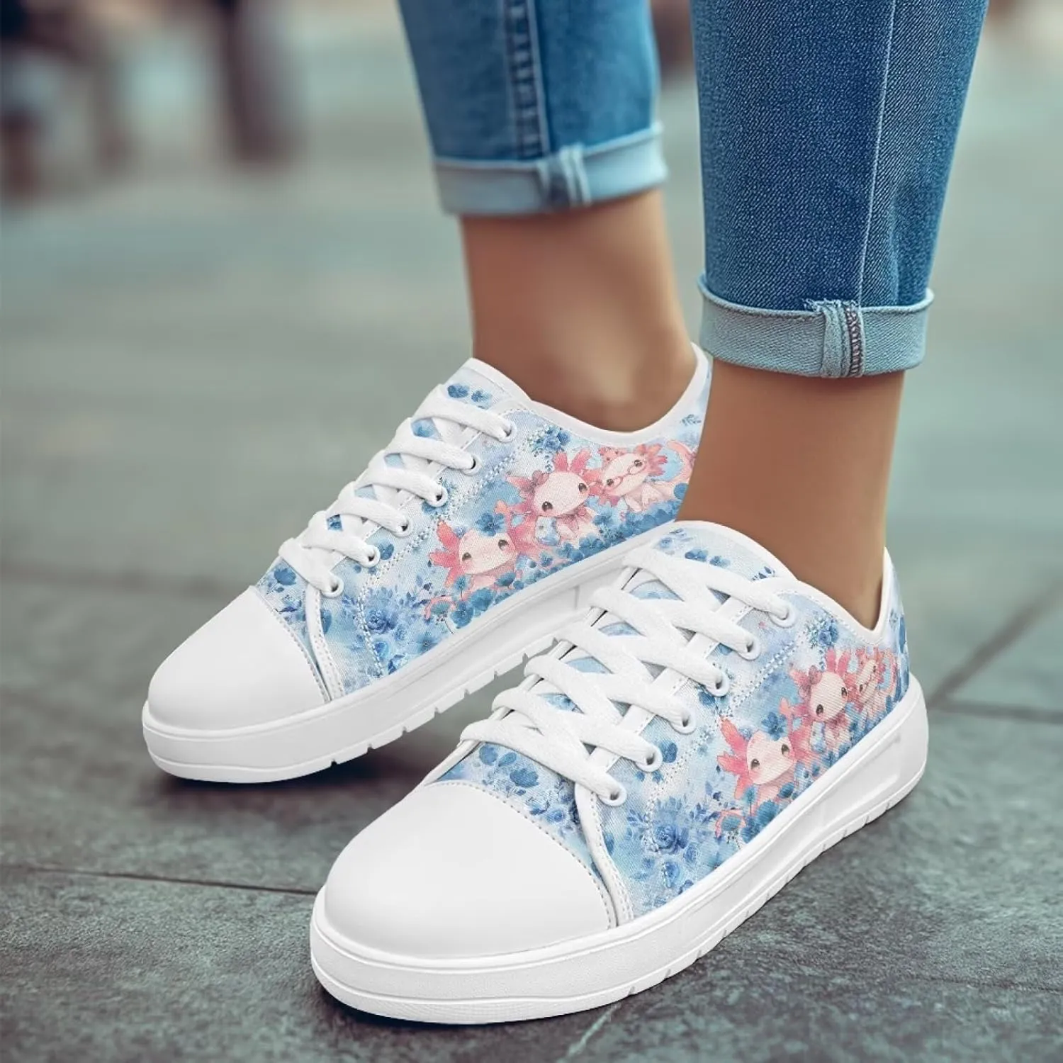 Blue Rose Women's Fashion Canvas Sneakers Tennis Shoes Low Top Walking Shoes with Thick White Sole US 5.5-13.5