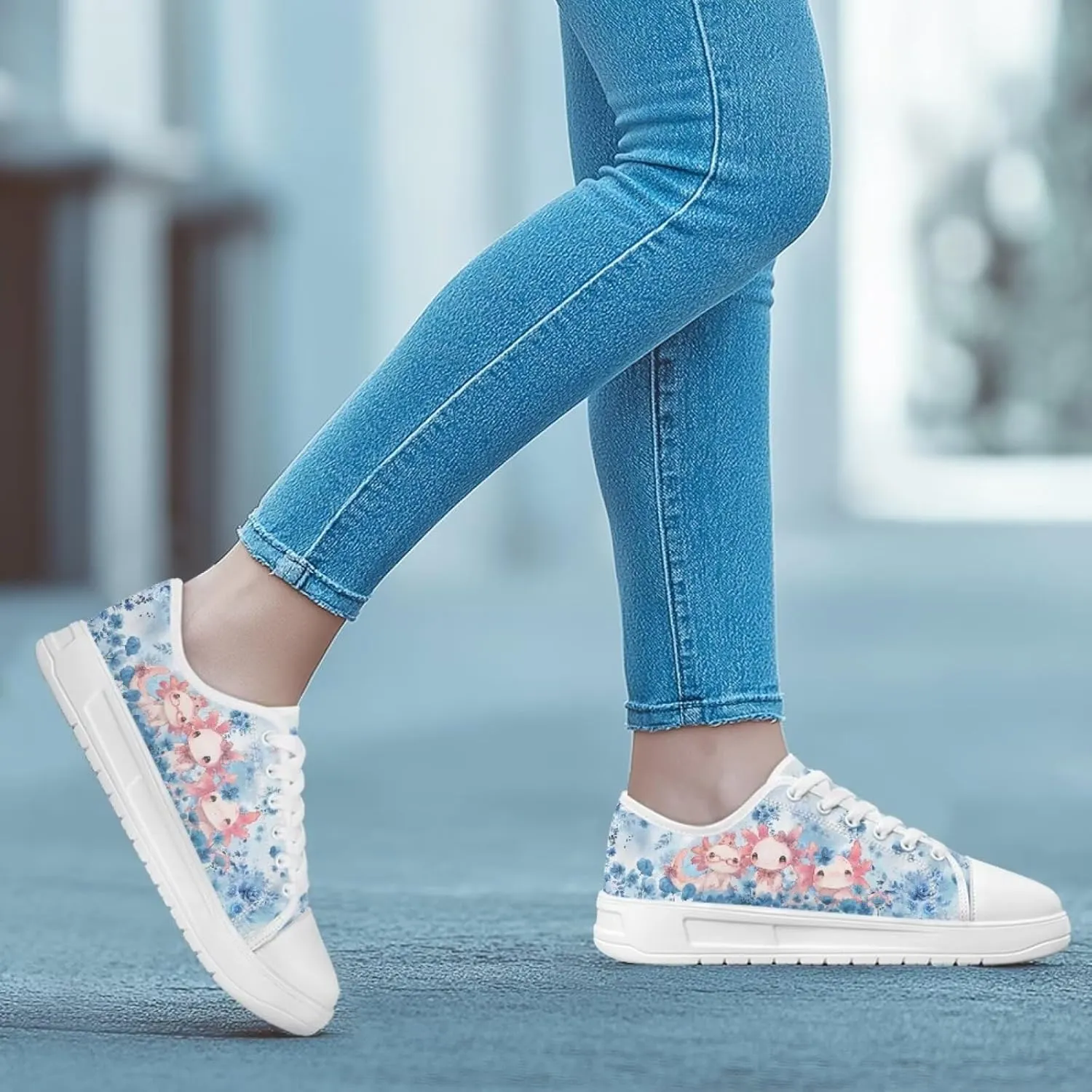 Blue Rose Women's Fashion Canvas Sneakers Tennis Shoes Low Top Walking Shoes with Thick White Sole US 5.5-13.5