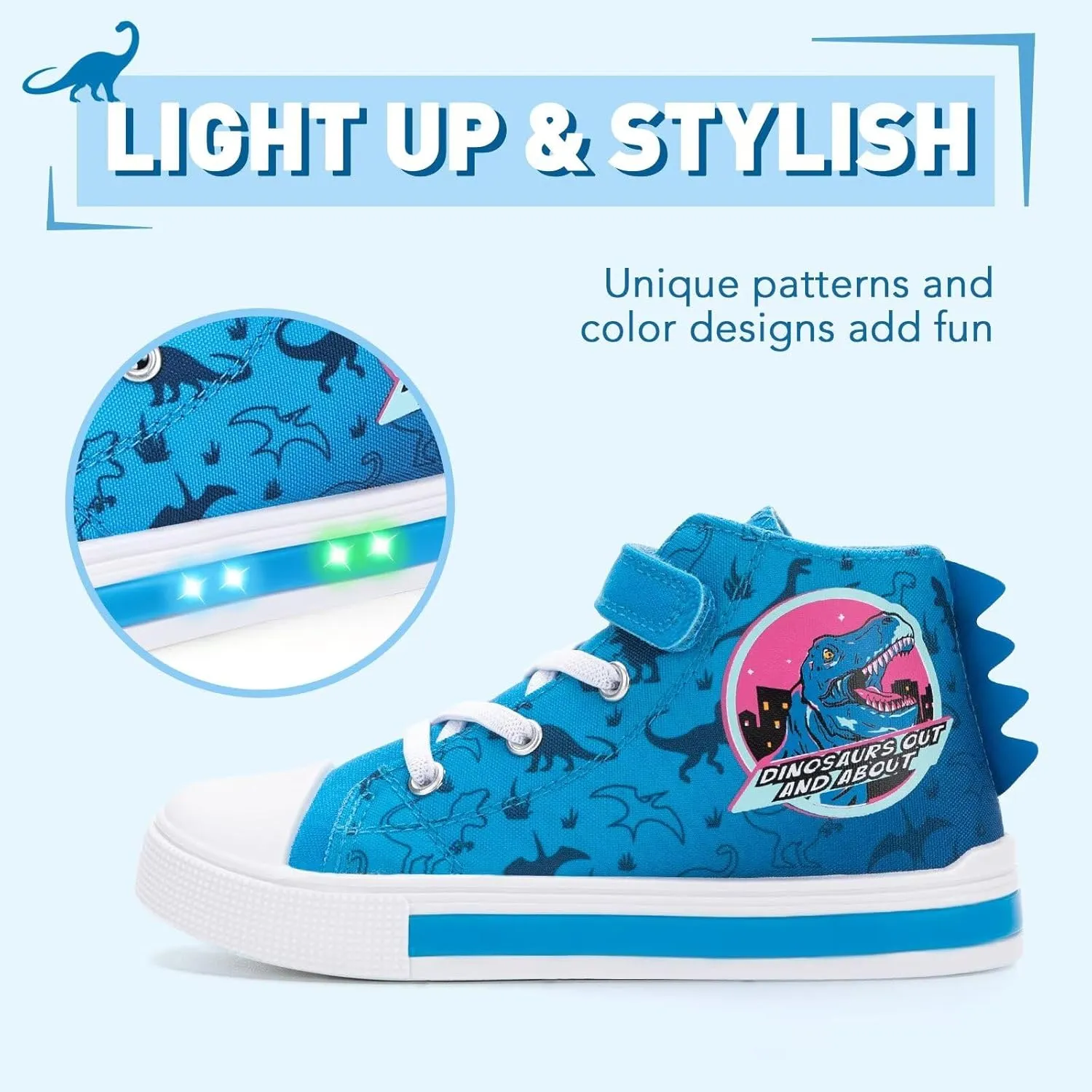 Boys Girls Light up Sneakers Kids High Top Flashing Canvas Shoes Toddler Casual Easy Fasten Walking Sneaker