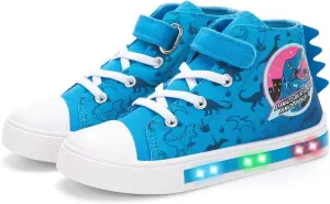 Boys Girls Light up Sneakers Kids High Top Flashing Canvas Shoes Toddler Casual Easy Fasten Walking Sneaker