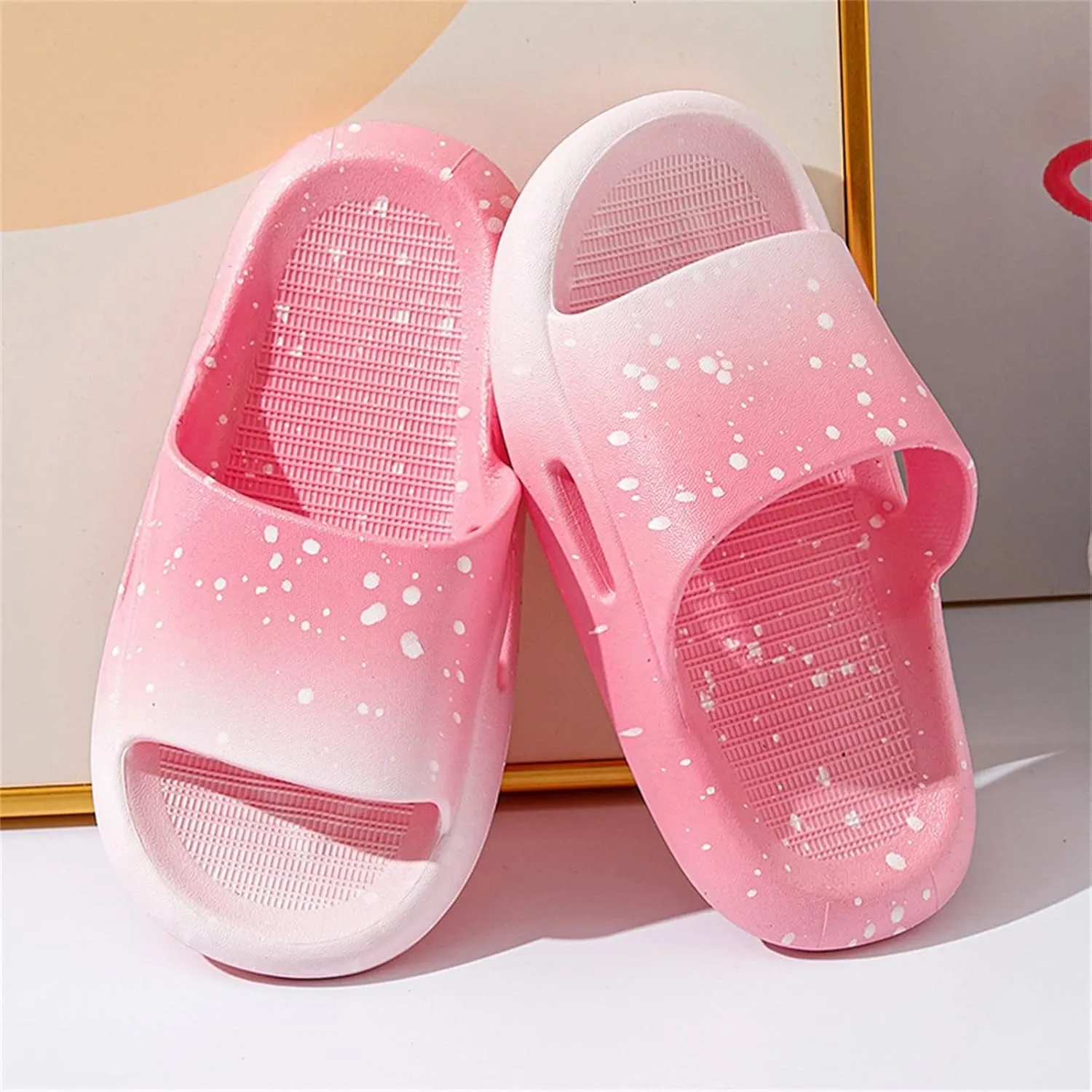 Boys Girls Shower Slides Open Toe Soft Sole Anti-Slip Snowflake Gradient House Shoes 2025 Summer Trendy Slippers