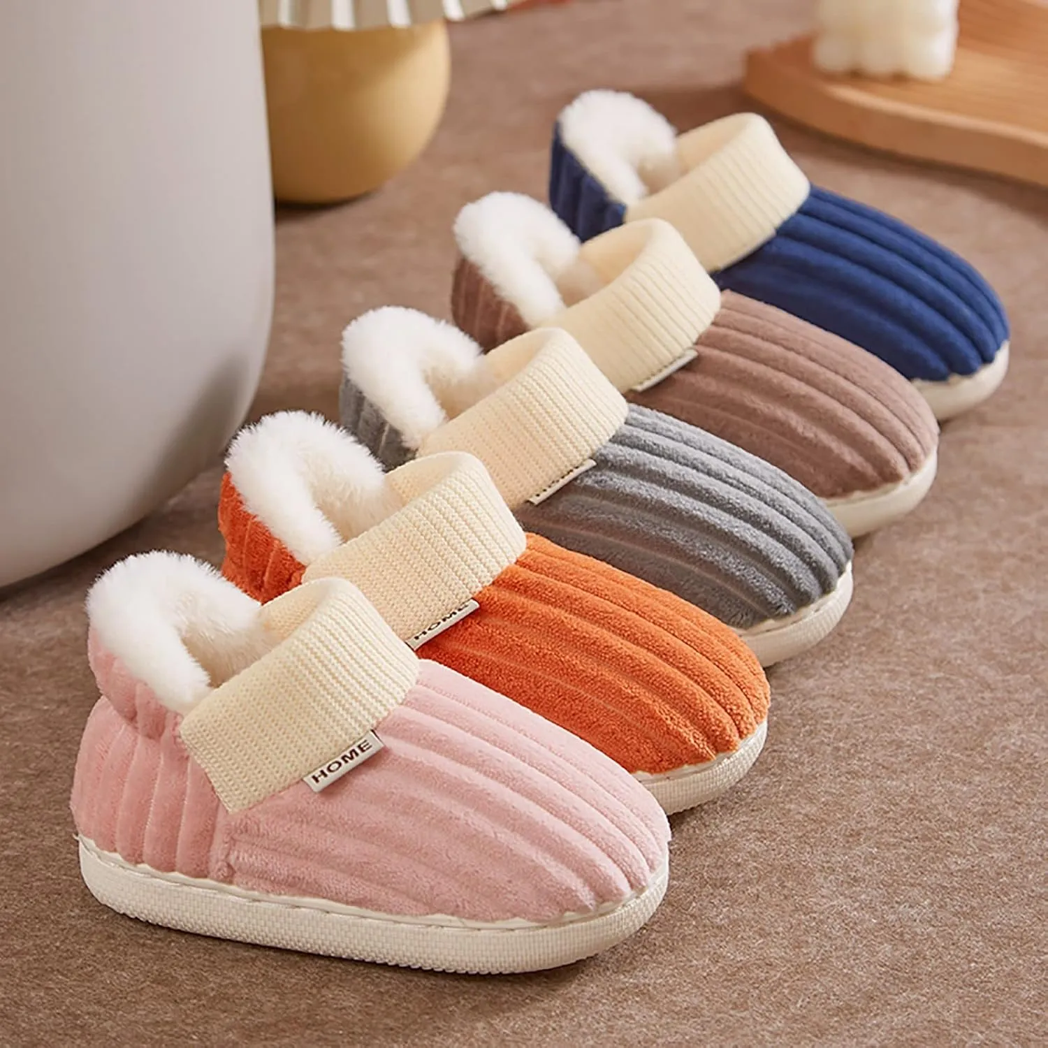 Boy's Girl's Winter House Slippers Kids Indoor Outdoor Warm Plush Cotton Slippers Boots Anti-Slip Bedroom Shoes