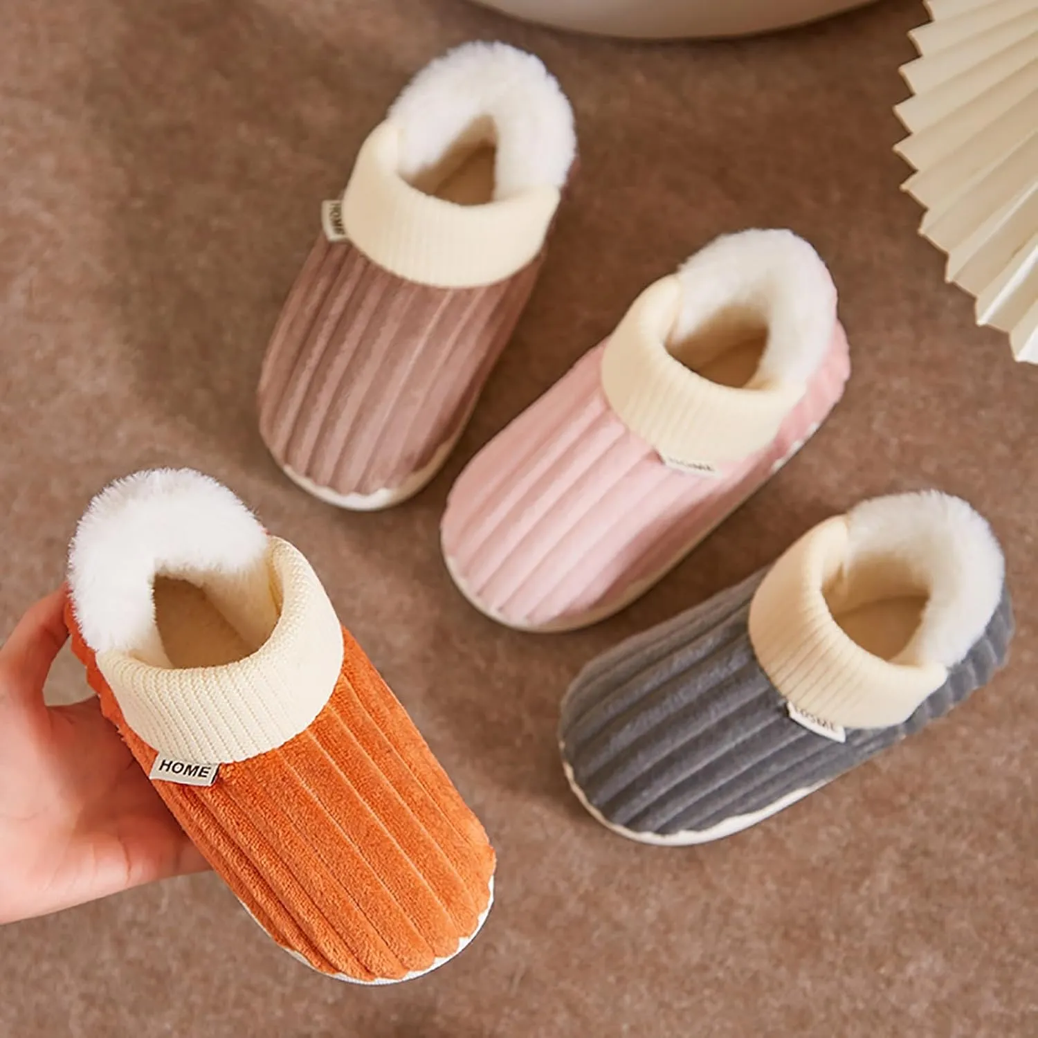 Boy's Girl's Winter House Slippers Kids Indoor Outdoor Warm Plush Cotton Slippers Boots Anti-Slip Bedroom Shoes