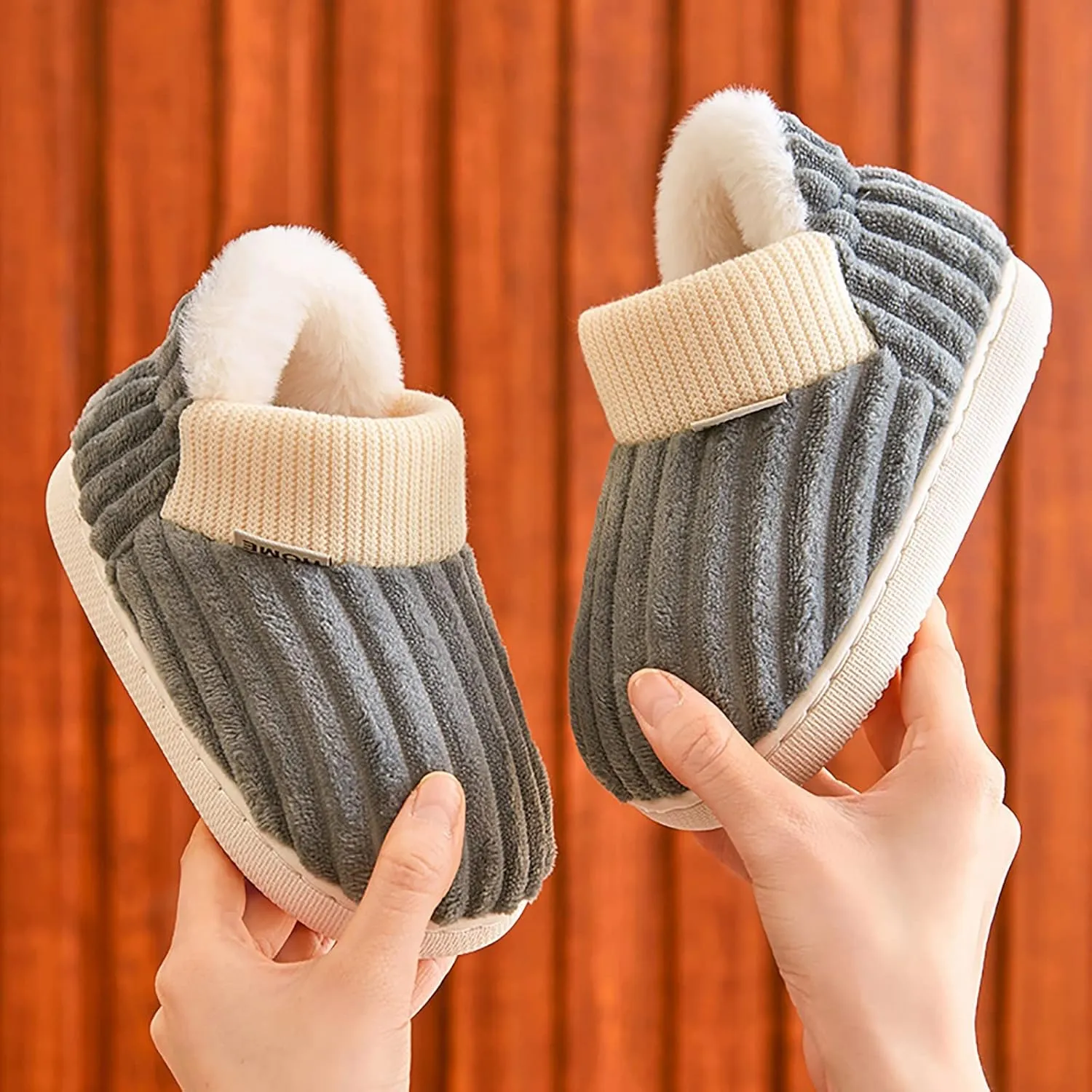 Boy's Girl's Winter House Slippers Kids Indoor Outdoor Warm Plush Cotton Slippers Boots Anti-Slip Bedroom Shoes