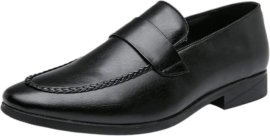 Casual Loafers for Men's Vegan Leather Office Solid Color Round Toe Casual Non Slip Anti-Slip Dress Slip-on