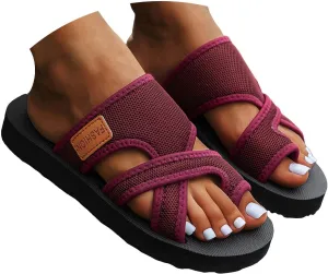 Cathalem Breathable Mesh Slide Sandals For Women Hollow Mesh Slide Sandals With Toe Loop Summer Casual Mesh Flats Slippers
