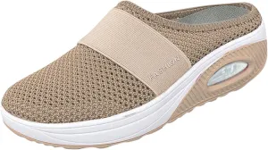 Cathalem Flat Sandals for Women, Air Cushion Slip-on Walking Stretch Shoes for Women Wide Width Arch Support
