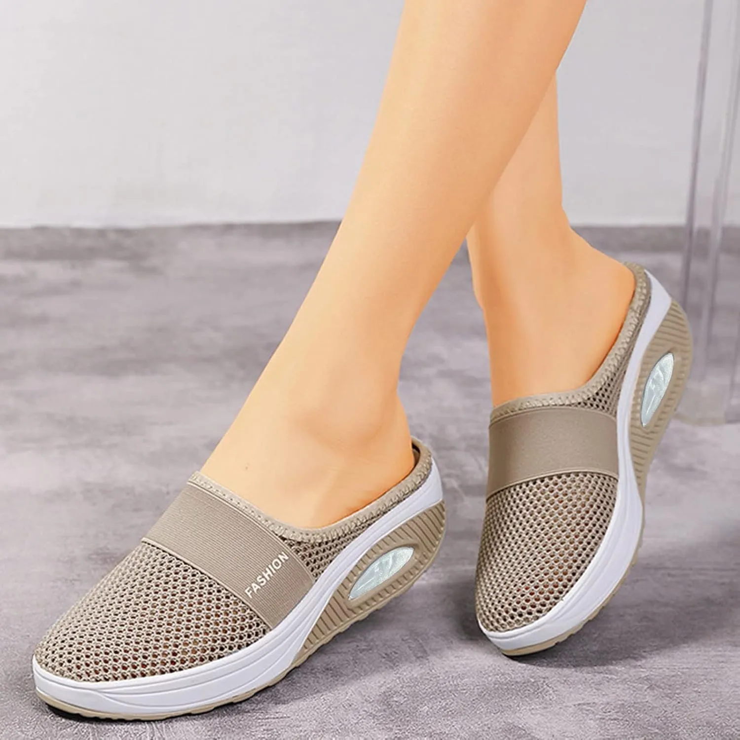 Cathalem Flat Sandals for Women, Air Cushion Slip-on Walking Stretch Shoes for Women Wide Width Arch Support