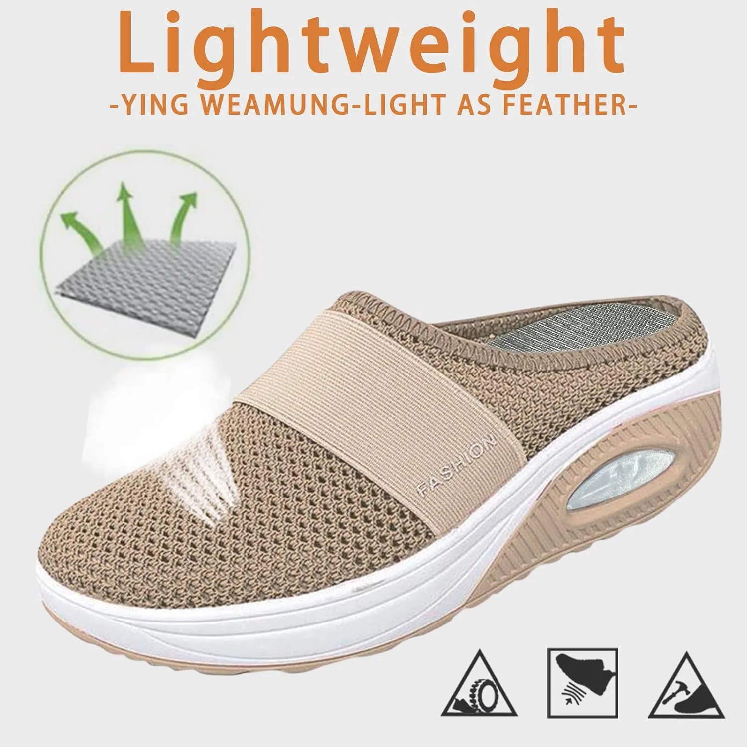 Cathalem Flat Sandals for Women, Air Cushion Slip-on Walking Stretch Shoes for Women Wide Width Arch Support