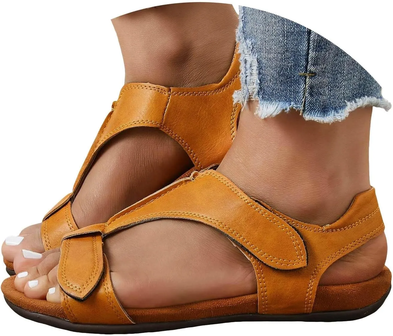 Cathalem Orthopedic Sandals for Women 2024 Comfy Orthotic Sandals Womens Arch Support Flat Sandals Flat Casual Beach Sandals