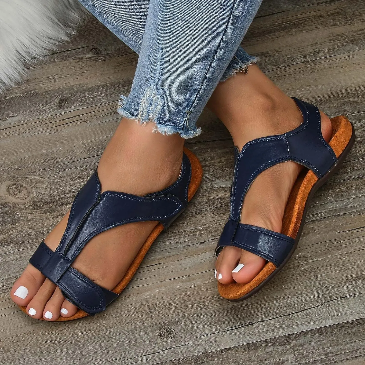 Cathalem Sandals for Women 2024 Arch Support Flat Sandals Comfy Orthotic Sandals Womens Flat Arch Casual Beach Sandals