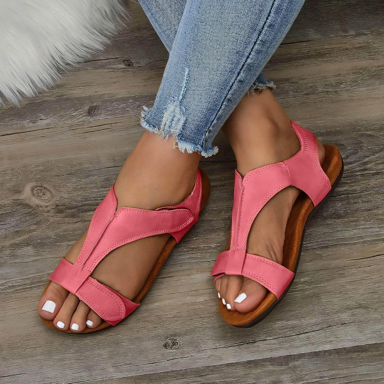 Cathalem Sandals for Women 2024,Womens Arch Support Flat Sandals Walking Sandals Women Comfort Flat Arch Casual Beach Sandals