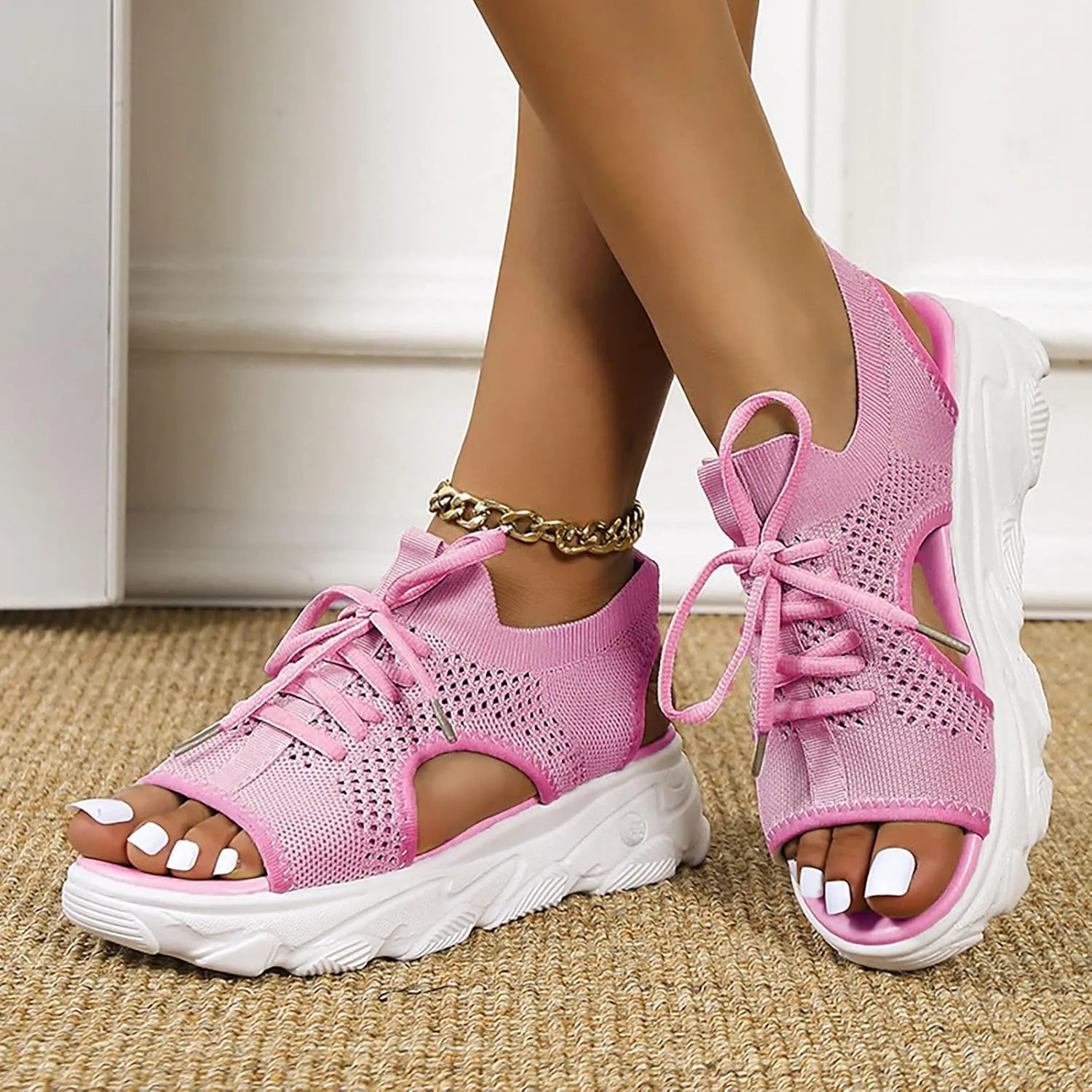 Cathalem Summer Sandals for Women 2024 Espadrille Sandals Platform Sandals Women Casual Ankle Strap Wedge Heels Sandals