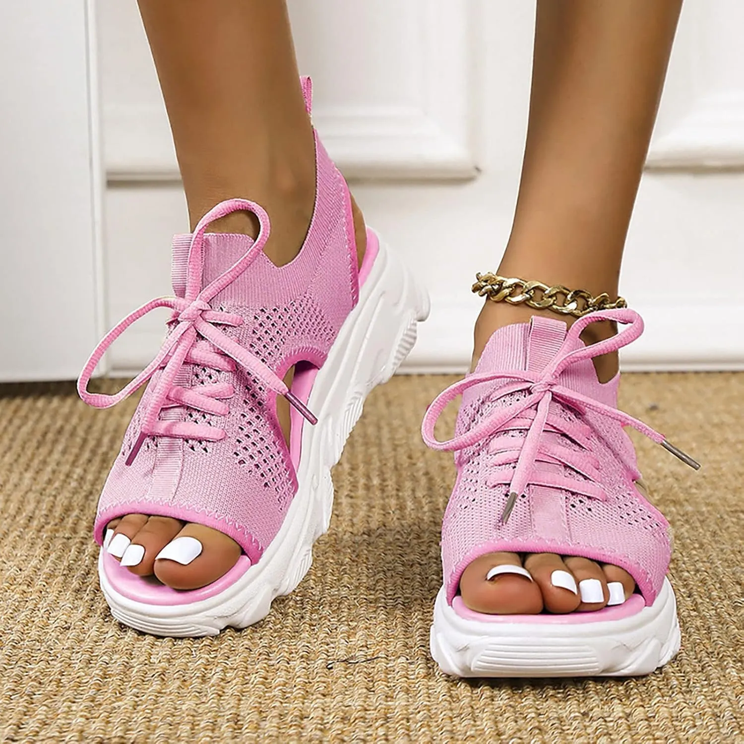 Cathalem Summer Sandals for Women 2024 Espadrille Sandals Platform Sandals Women Casual Ankle Strap Wedge Heels Sandals