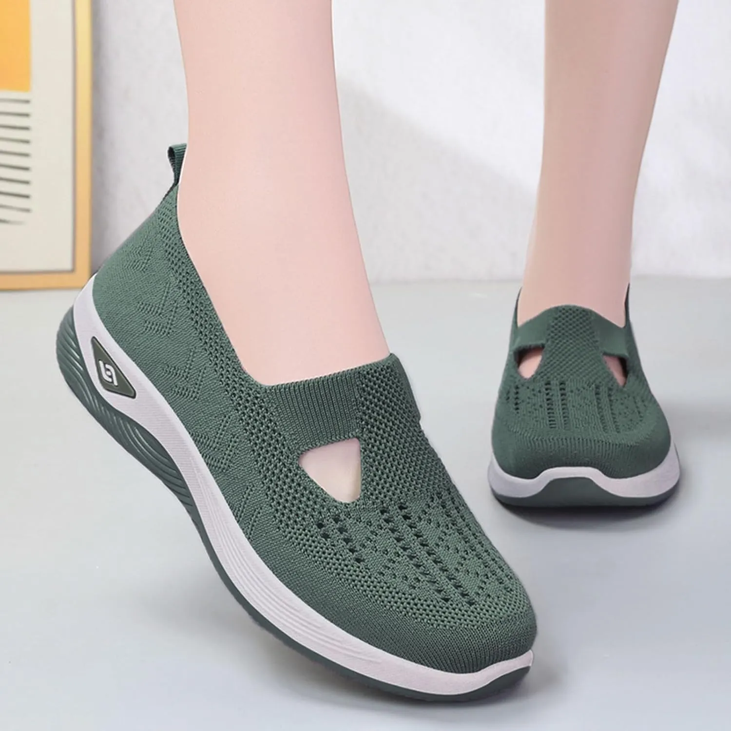 Cathalem Walking Shoes for Women, Women's Woven Orthopedic Breathable Soft Sole Shoes Outdoor Fashion Sneakers
