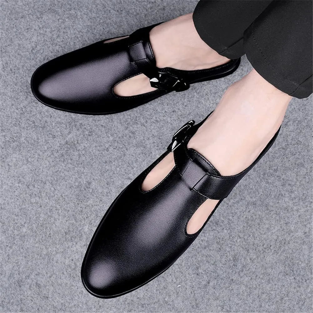 ChicLovey Mens Backless Mules Clog Slippers Breathable Leather Hollow Out Slip on Loafers