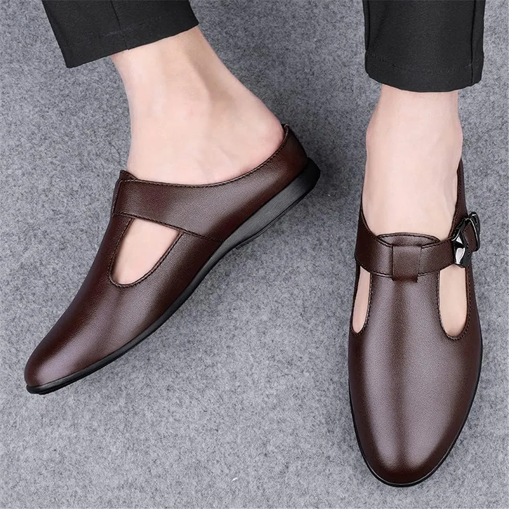 ChicLovey Mens Backless Mules Clog Slippers Breathable Leather Hollow Out Slip on Loafers