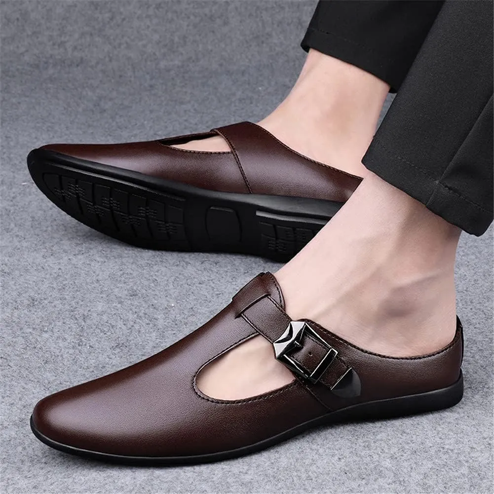 ChicLovey Mens Backless Mules Clog Slippers Breathable Leather Hollow Out Slip on Loafers