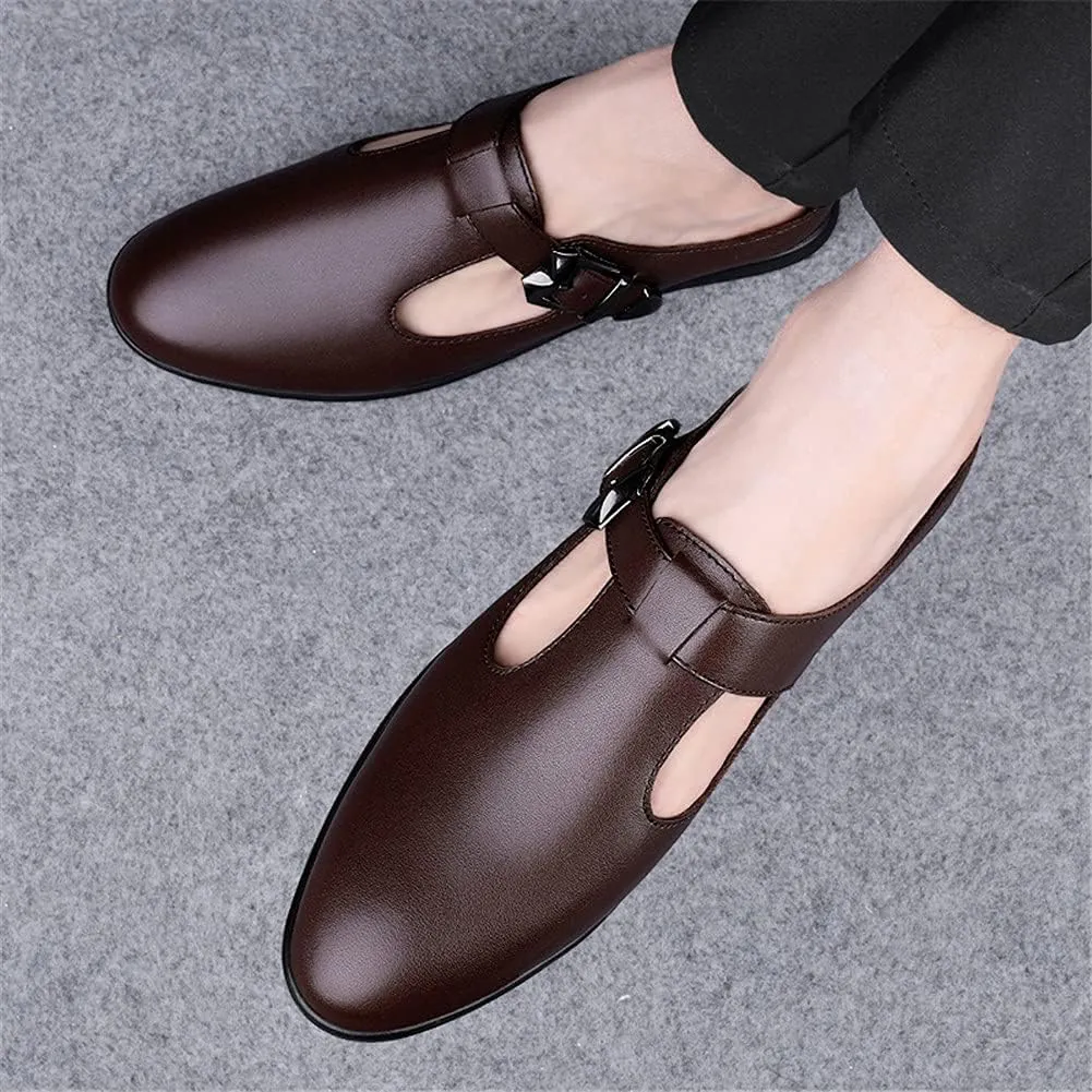 ChicLovey Mens Backless Mules Clog Slippers Breathable Leather Hollow Out Slip on Loafers